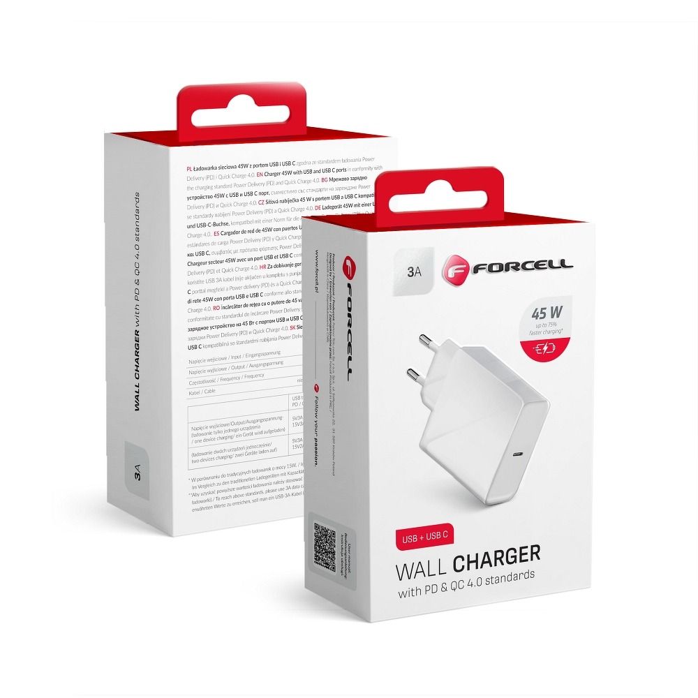 Putni punjač Forcell Type- C - 3A 45W sa PD i Quick Charge 4.0 funkcijom