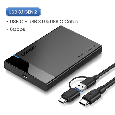 Ugreen 2.5&quot; USB 3.1 Kućište za Tvrdi Disk s 2 u 1 USB-A/USB-C na USB-C Kabelom