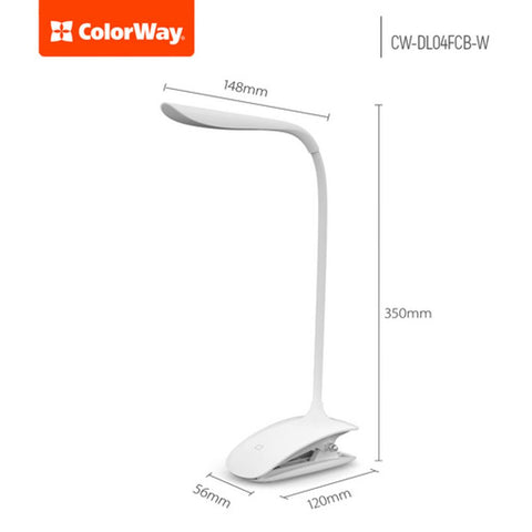 LED Stolna Lampa ColorWay Fleksibilna s Klipom i Ugrađenom Baterijom Bijela
