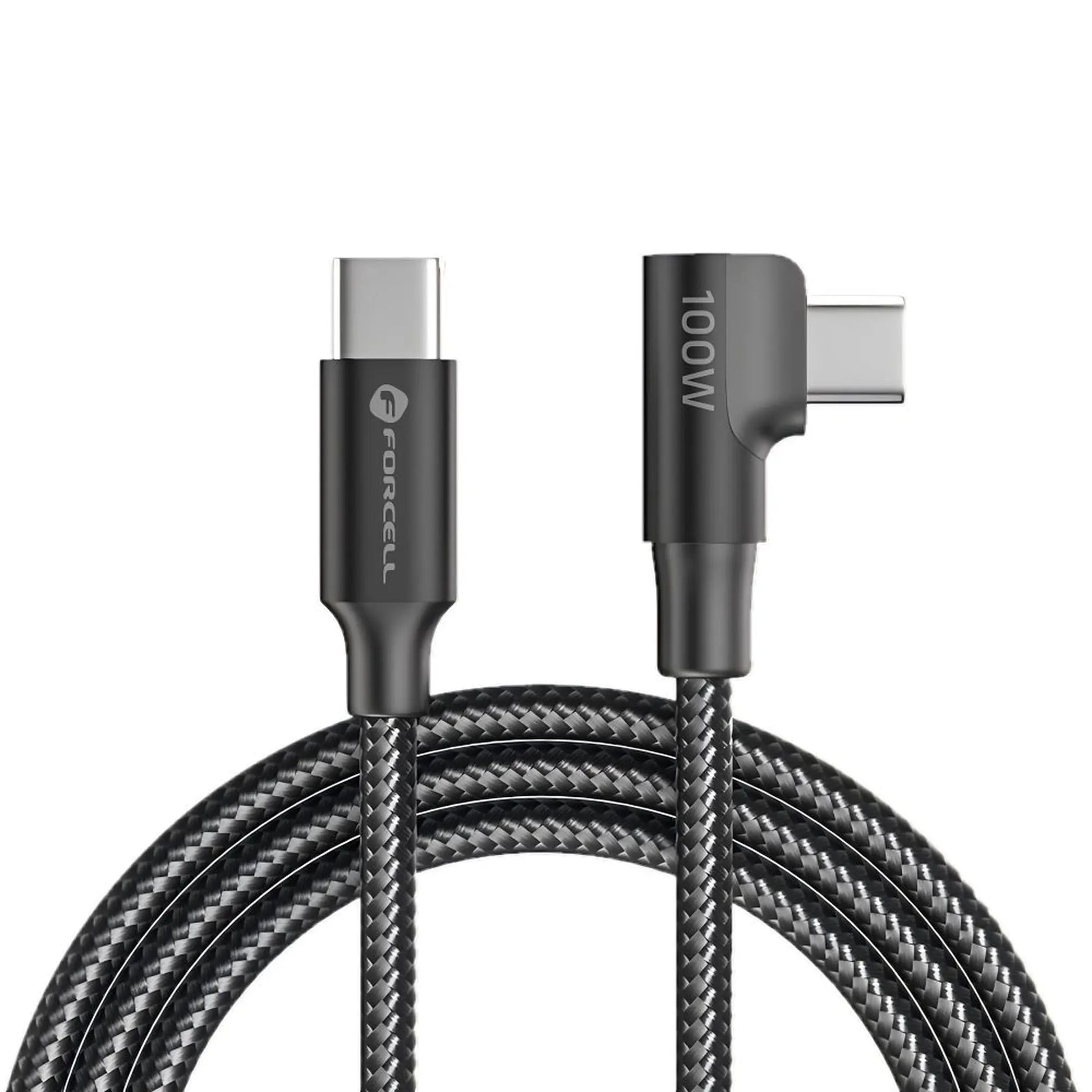 Kabel USB C na USB C Forcell F-Energy QC4.0 PD 5A 100W kutni kabel 120 cm - crni