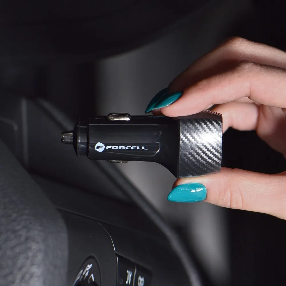 FORCELL CARBON auto punjač Tip C 3.0 PD20W + Tip C 3.0 PD20W CC50-2C crni (Ukupno 40W)