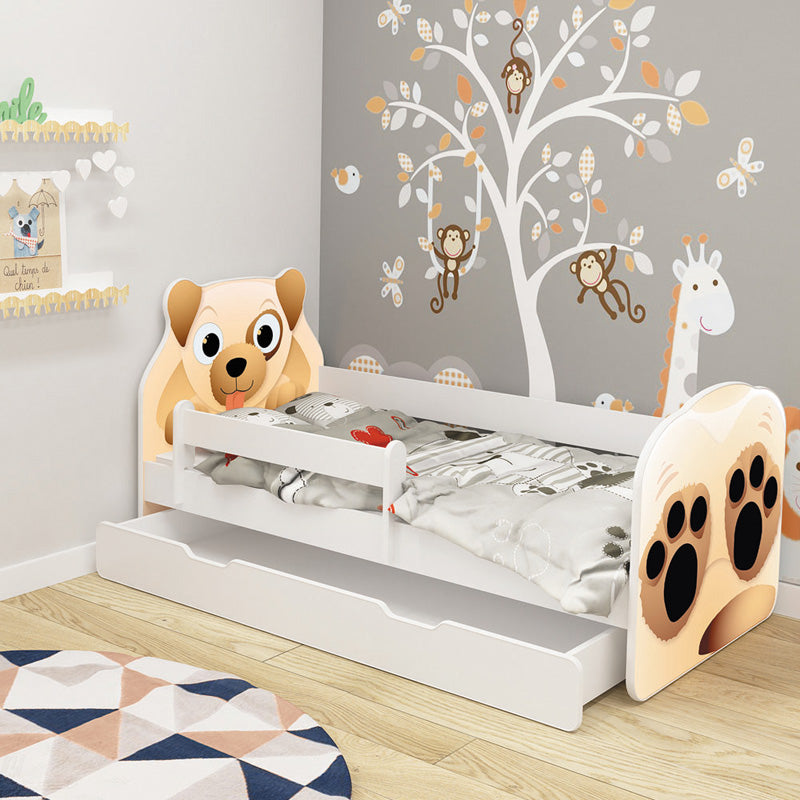 Dječji krevet ACMA Animals, bočna bijela + ladica 180x80 cm 04 Pas