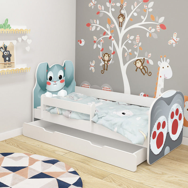 Dječji krevet ACMA Animals, bočna bijela + ladica 160x80 cm 01 Zeko