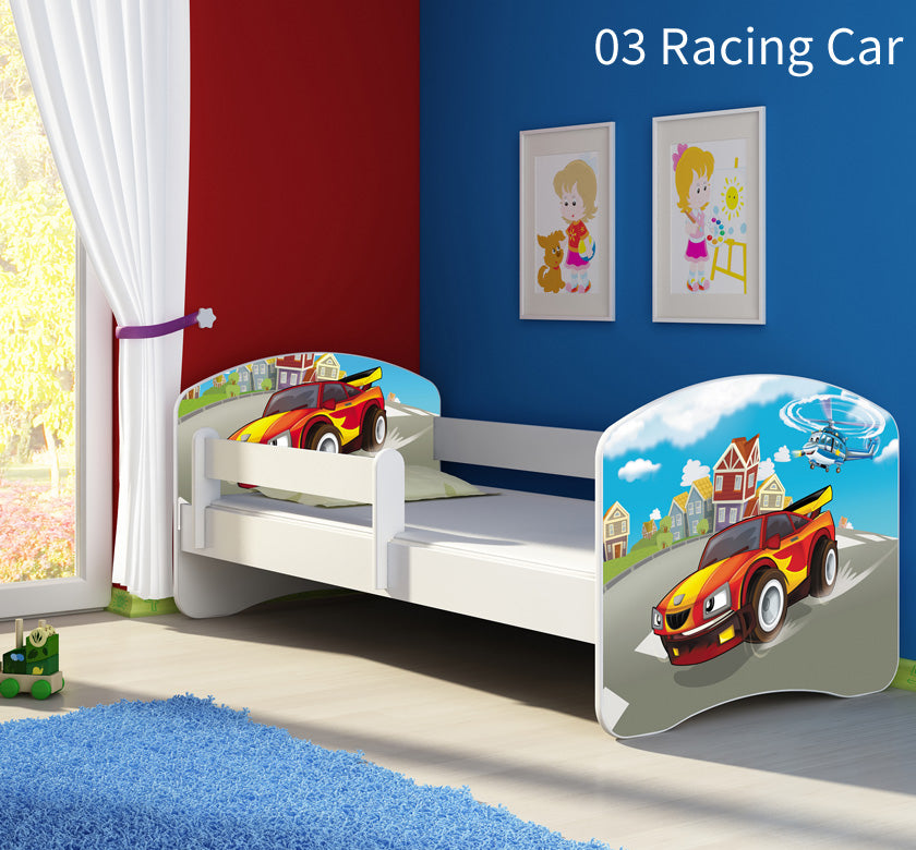 Dječji krevet ACMA s motivom, bočna bijela 180x80 cm 03 Racing Car