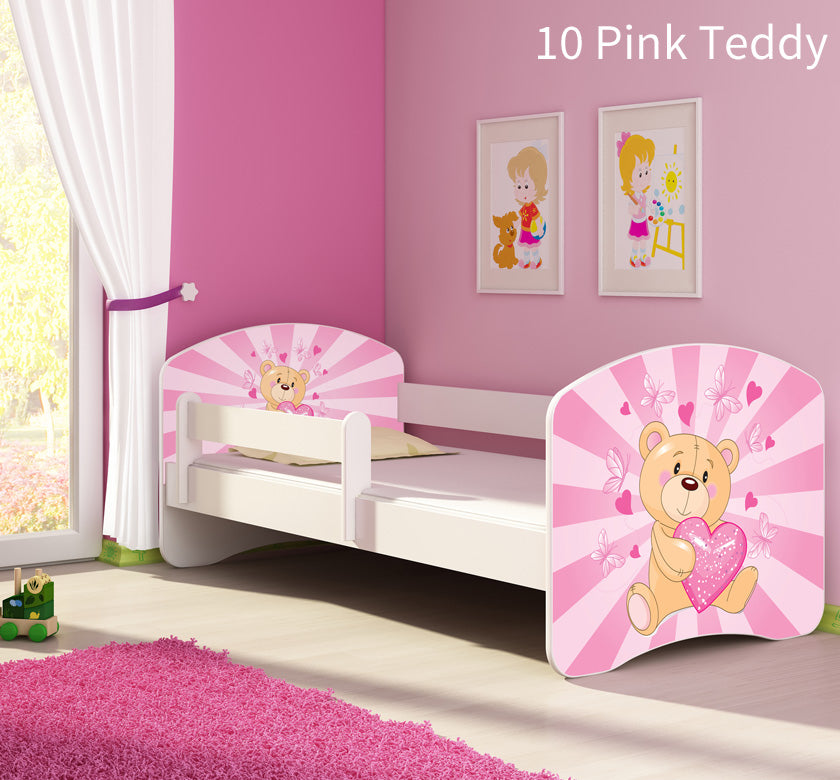 Dječji krevet ACMA s motivom, bočna bijela 180x80 cm 10 Pink Teddy Bear