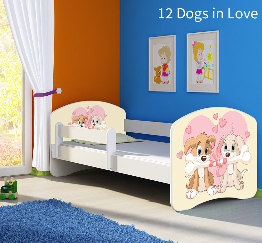 Dječji krevet ACMA s motivom, bočna bijela 160x80 cm 12 Dogs in Love