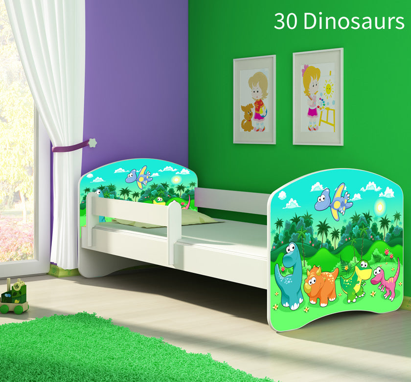Dječji krevet ACMA s motivom, bočna bijela 180x80 cm 30 Dinosaurs