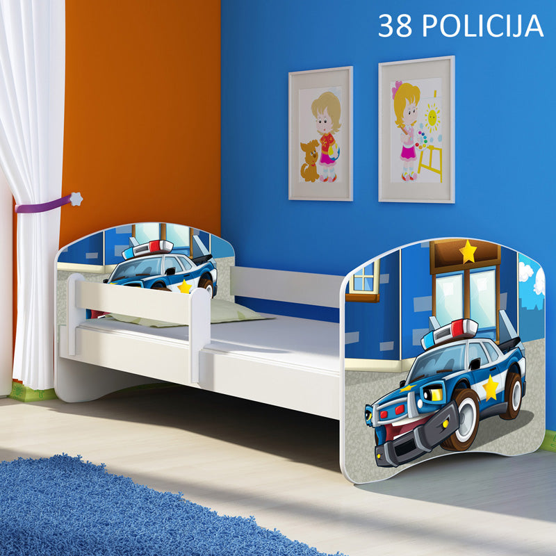 Dječji krevet ACMA s motivom, bočna bijela 160x80 cm 38 Policija