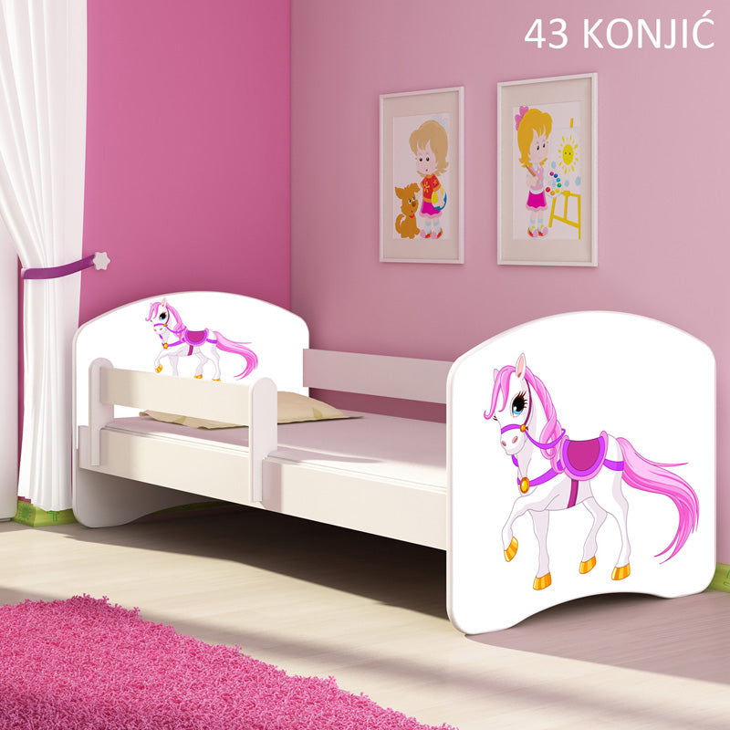 Dječji krevet ACMA s motivom, bočna bijela 140x70 cm 43 Konjić