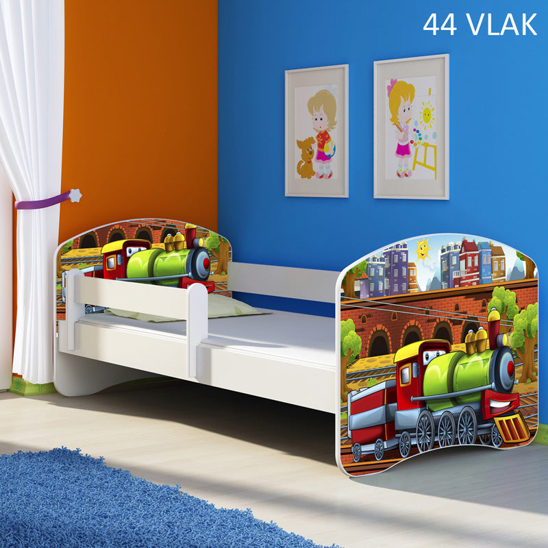 Dječji krevet ACMA s motivom, bočna bijela 140x70 cm 44 Vlak