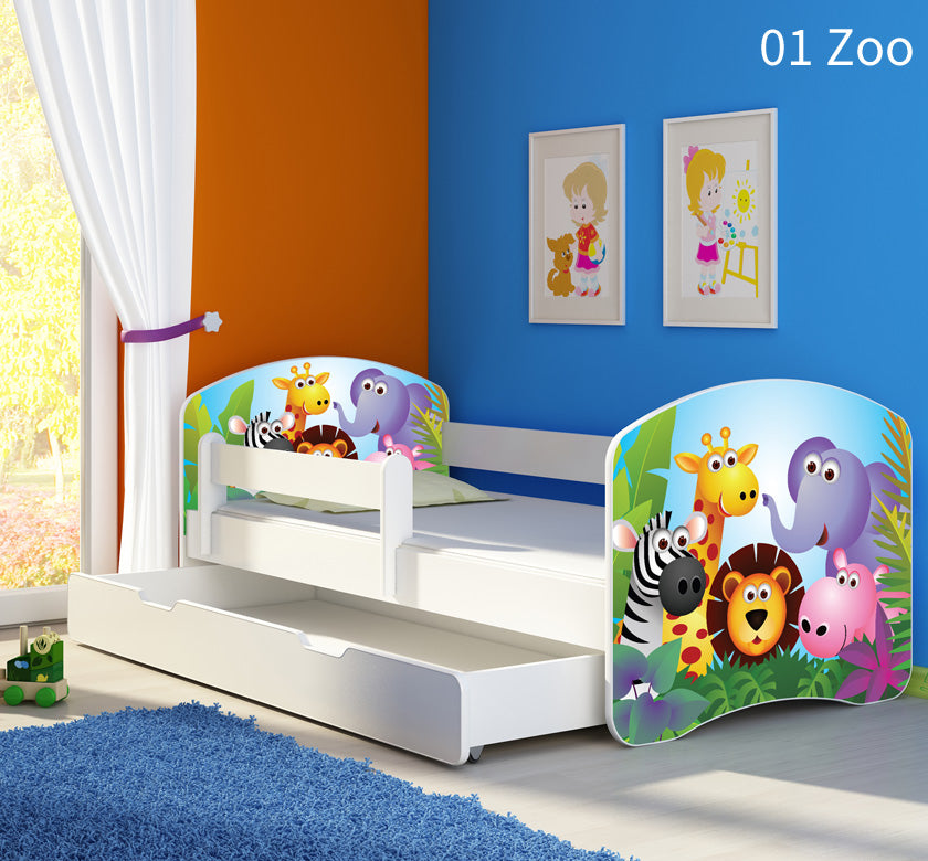 Dječji krevet ACMA s motivom, bočna bijela + ladica 180x80 cm