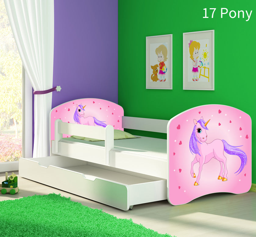 Dječji krevet ACMA s motivom, bočna bijela + ladica 180x80 cm 17 Pony