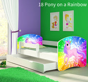 Dječji krevet ACMA s motivom, bočna bijela + ladica 180x80 cm 18 Pony on a rainbow