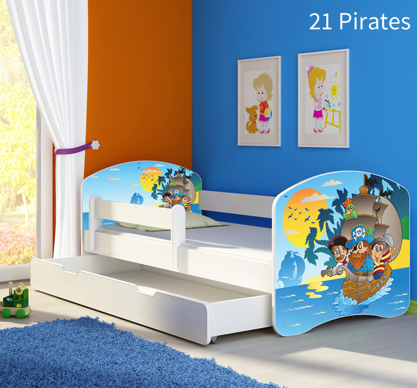 Dječji krevet ACMA s motivom, bočna bijela + ladica 180x80 cm 21 Pirates