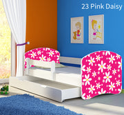 Dječji krevet ACMA s motivom, bočna bijela + ladica 180x80 cm 23 Pink Daisy