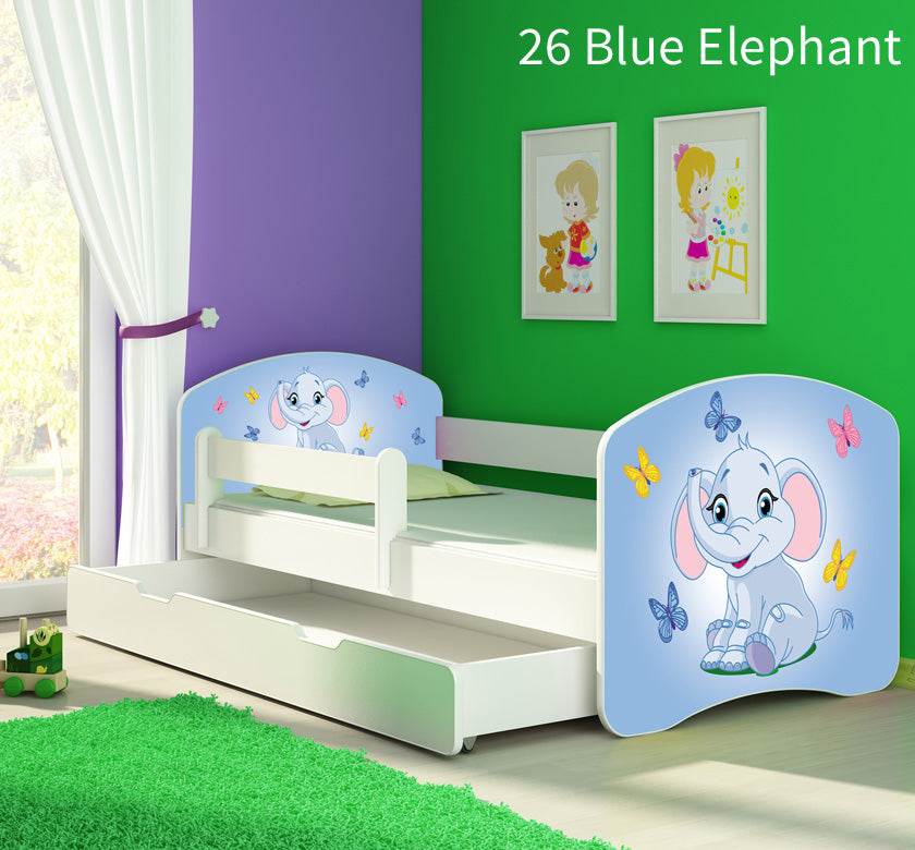 Dječji krevet ACMA s motivom, bočna bijela + ladica 180x80 cm 26 Blue Elephant