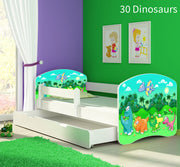Dječji krevet ACMA s motivom, bočna bijela + ladica 160x80 cm 30 Dinosaurs