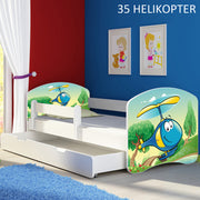 Dječji krevet ACMA s motivom, bočna bijela + ladica 180x80 cm 35 Helikopter