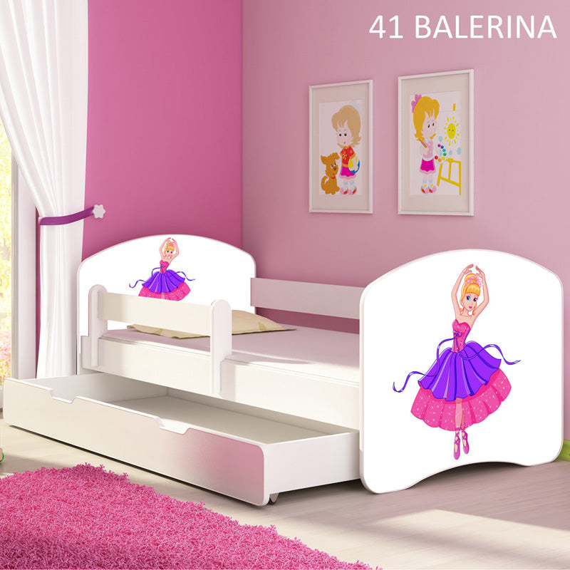 Dječji krevet ACMA s motivom, bočna bijela + ladica 140x70 cm 41 Balerina