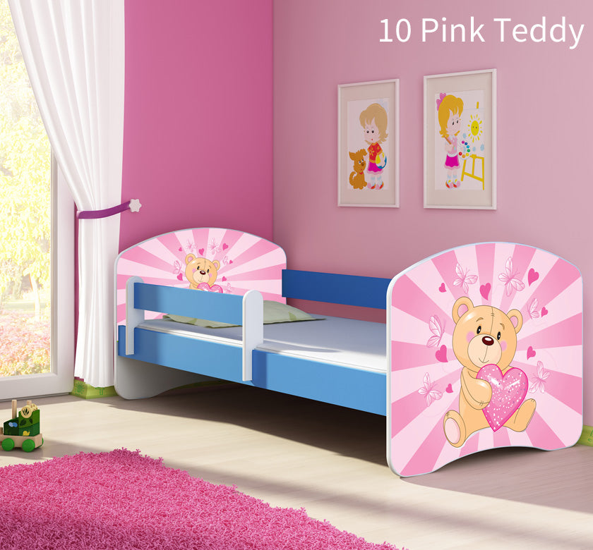 Dječji krevet ACMA s motivom, bočna plava 140x70 cm 10 Pink Teddy Bear