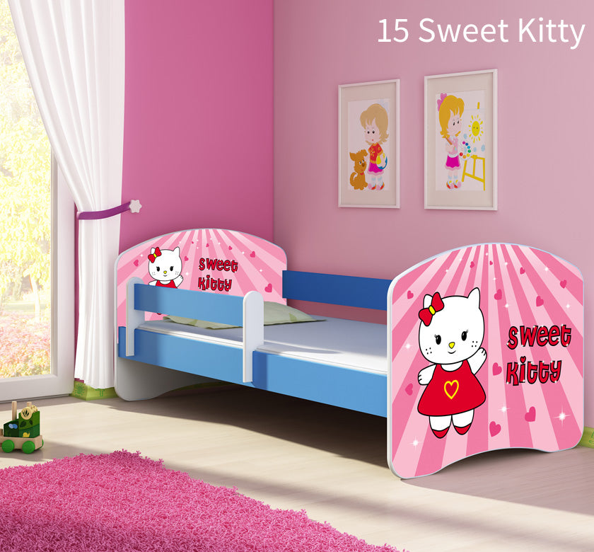 Dječji krevet ACMA s motivom, bočna plava 180x80 cm 15 Sweet Kitty