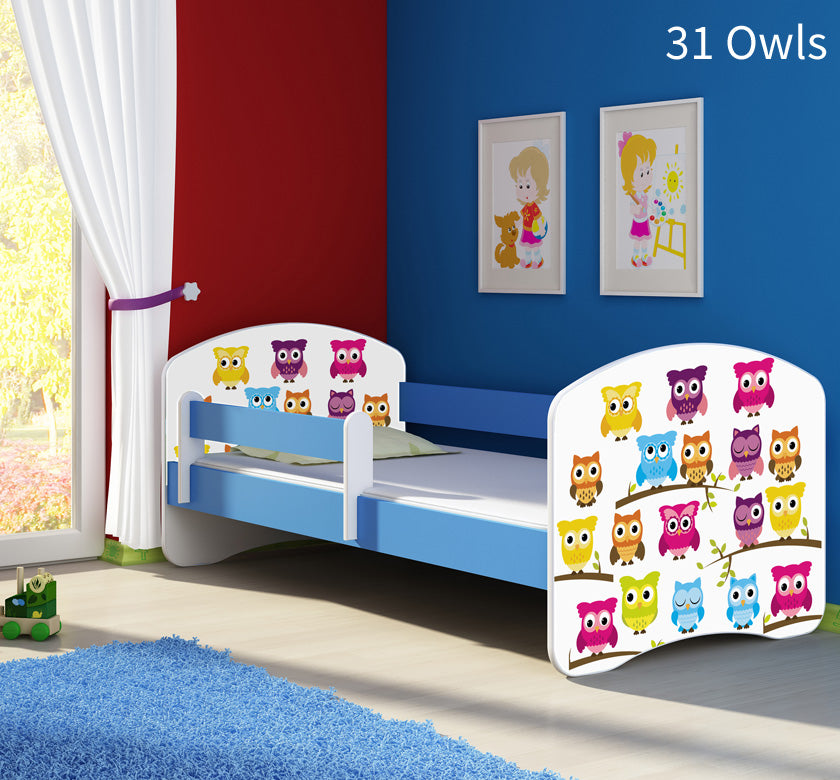 Dječji krevet ACMA s motivom, bočna plava 180x80 cm 31 Owls