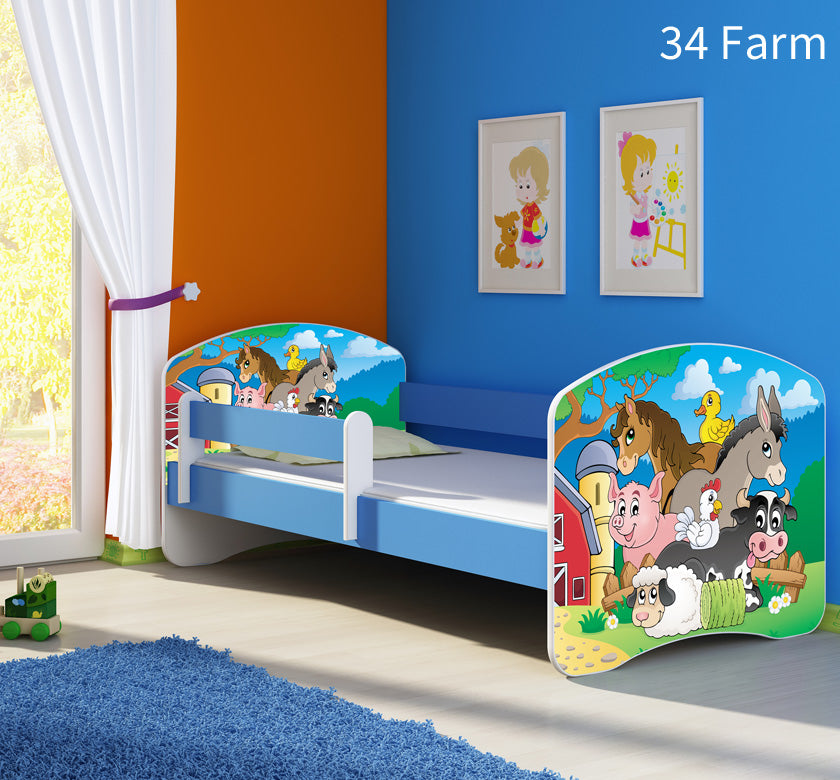 Dječji krevet ACMA s motivom, bočna plava 140x70 cm 34 Farm