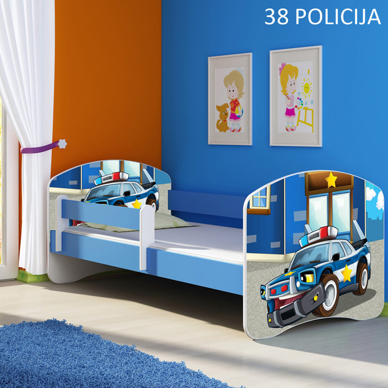 Dječji krevet ACMA s motivom, bočna plava 180x80 cm 38 Policija
