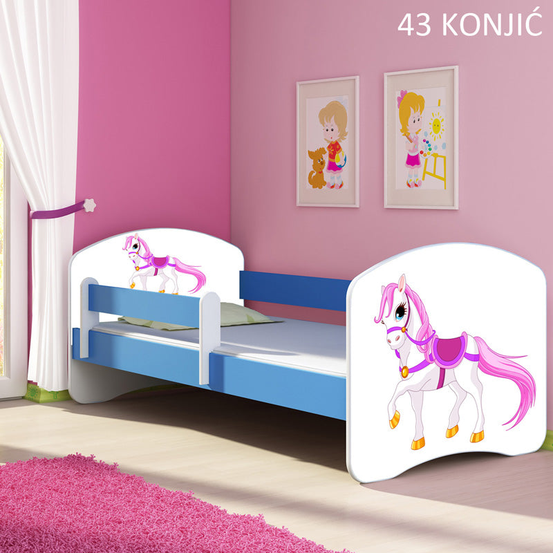 Dječji krevet ACMA s motivom, bočna plava 160x80 cm 43 Konjić