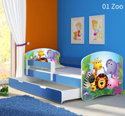 Dječji krevet ACMA s motivom, bočna plava + ladica 160x80 cm 01 Zoo