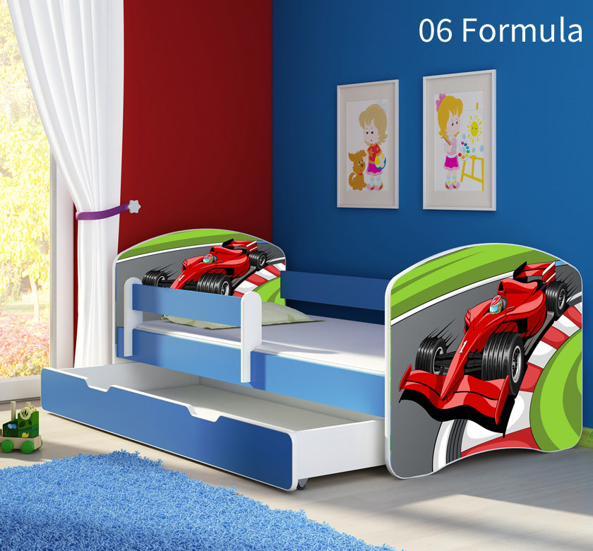 Dječji krevet ACMA s motivom, bočna plava + ladica 160x80 cm 06 Formula 1