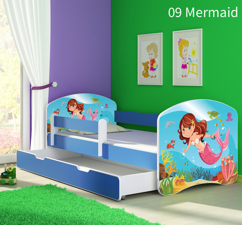 Dječji krevet ACMA s motivom, bočna plava + ladica 160x80 cm 09 Mermaid