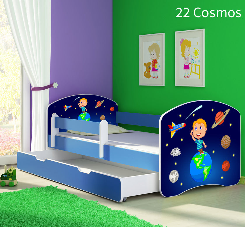 Dječji krevet ACMA s motivom, bočna plava + ladica 160x80 cm 22 Cosmos