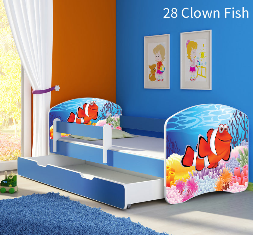 Dječji krevet ACMA s motivom, bočna plava + ladica 180x80 cm 28 Clown Fish