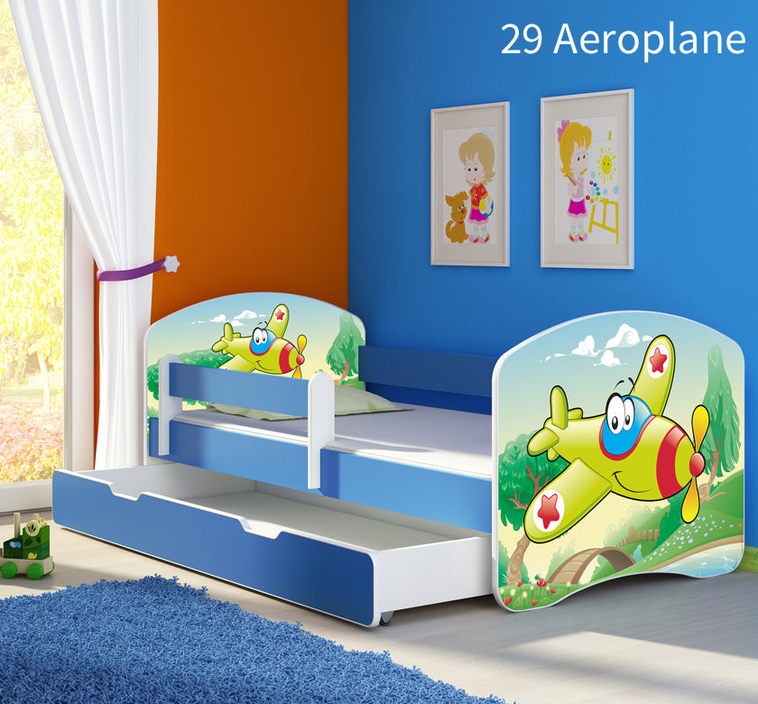 Dječji krevet ACMA s motivom, bočna plava + ladica 180x80 cm 29 Aeroplane
