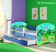 Dječji krevet ACMA s motivom, bočna plava + ladica 160x80 cm 30 Dinosaurs