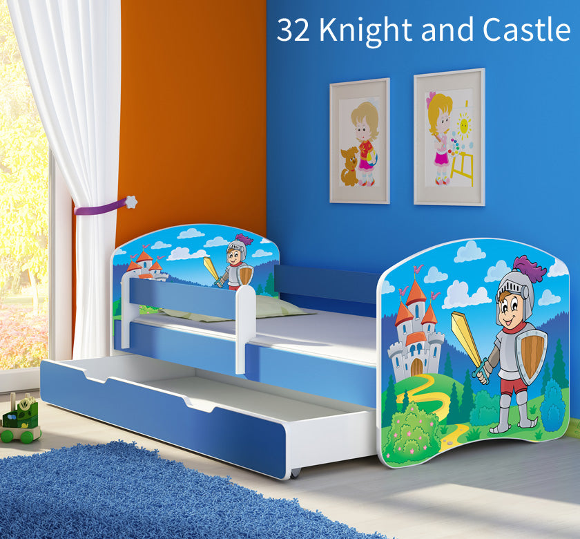 Dječji krevet ACMA s motivom, bočna plava + ladica 140x70 cm 32 Knight