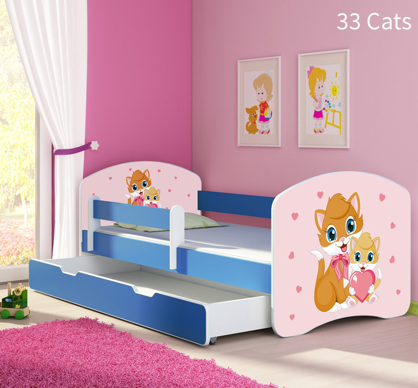 Dječji krevet ACMA s motivom, bočna plava + ladica 180x80 cm 33 Cats