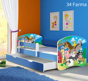 Dječji krevet ACMA s motivom, bočna plava + ladica 140x70 cm 34 Farm