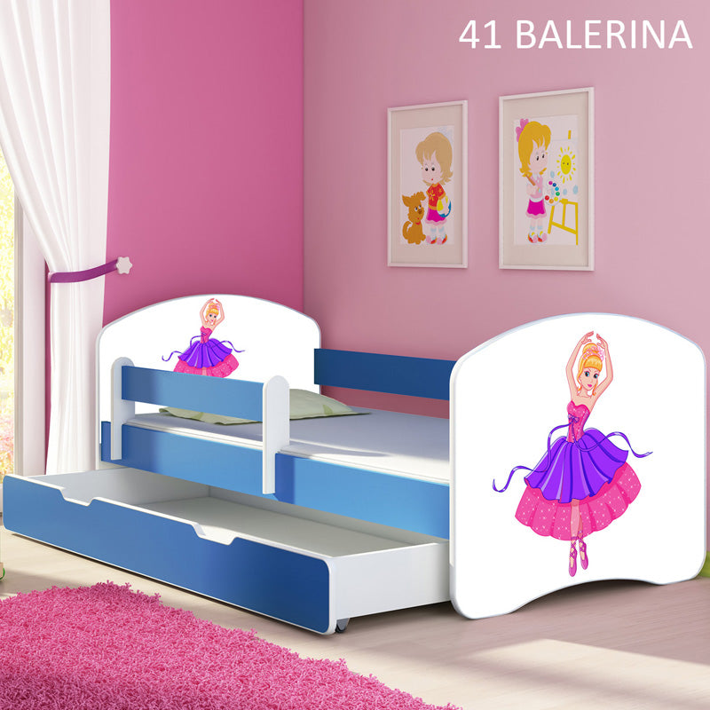 Dječji krevet ACMA s motivom, bočna plava + ladica 180x80 cm 41 Balerina