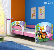 Dječji krevet ACMA s motivom, bočna roza 140x70 cm 01 Zoo