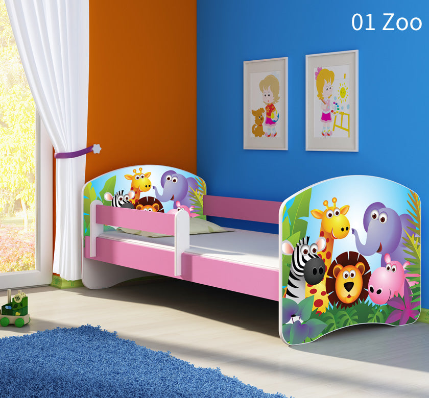 Dječji krevet ACMA s motivom, bočna roza 140x70 cm 01 Zoo