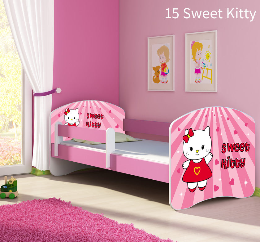 Dječji krevet ACMA s motivom, bočna roza 160x80 cm 15 Sweet Kitty