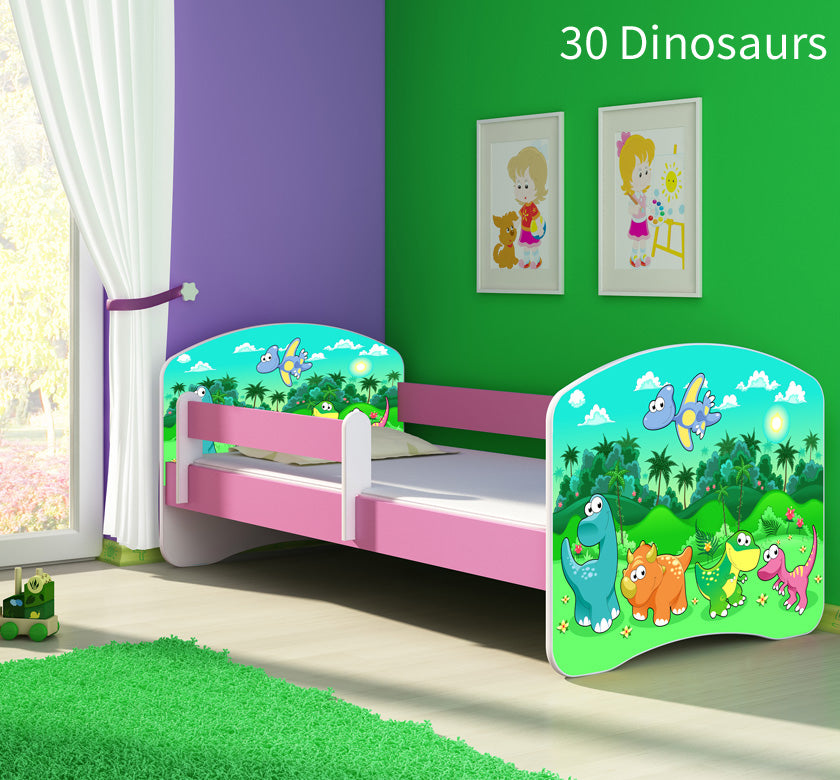 Dječji krevet ACMA s motivom, bočna roza 180x80 cm 30 Dinosaurs