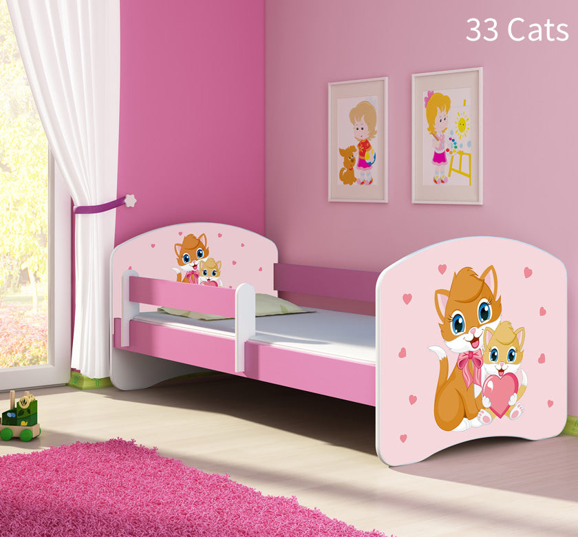 Dječji krevet ACMA s motivom, bočna roza 140x70 cm 33 Cats