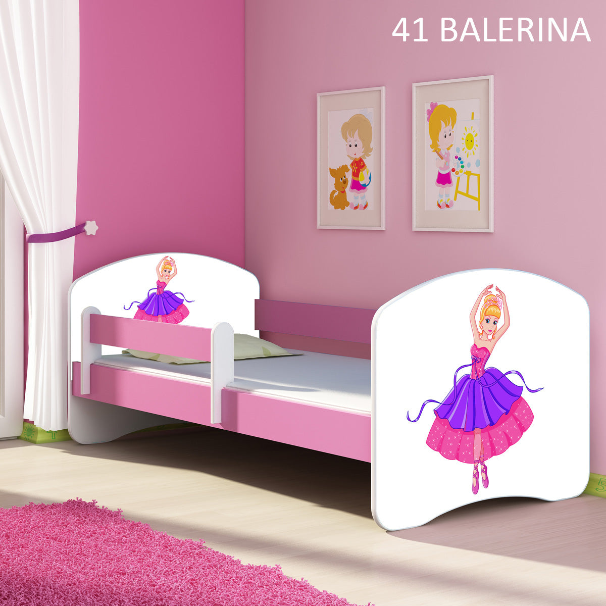 Dječji krevet ACMA s motivom, bočna roza 160x80 cm 41 Balerina