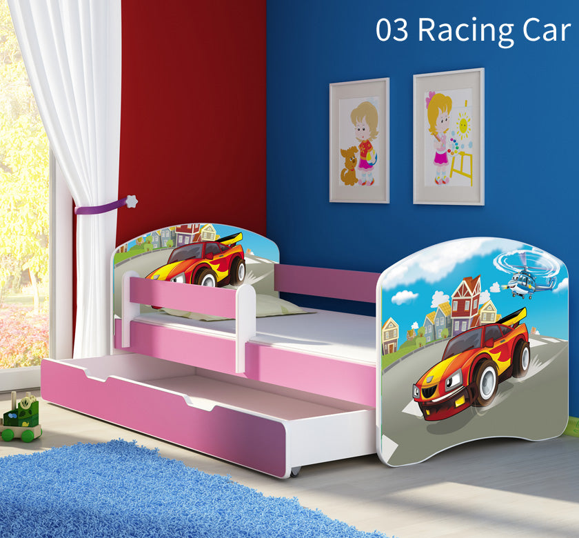 Dječji krevet ACMA s motivom, bočna roza + ladica 160x80 cm 03 Racing Car
