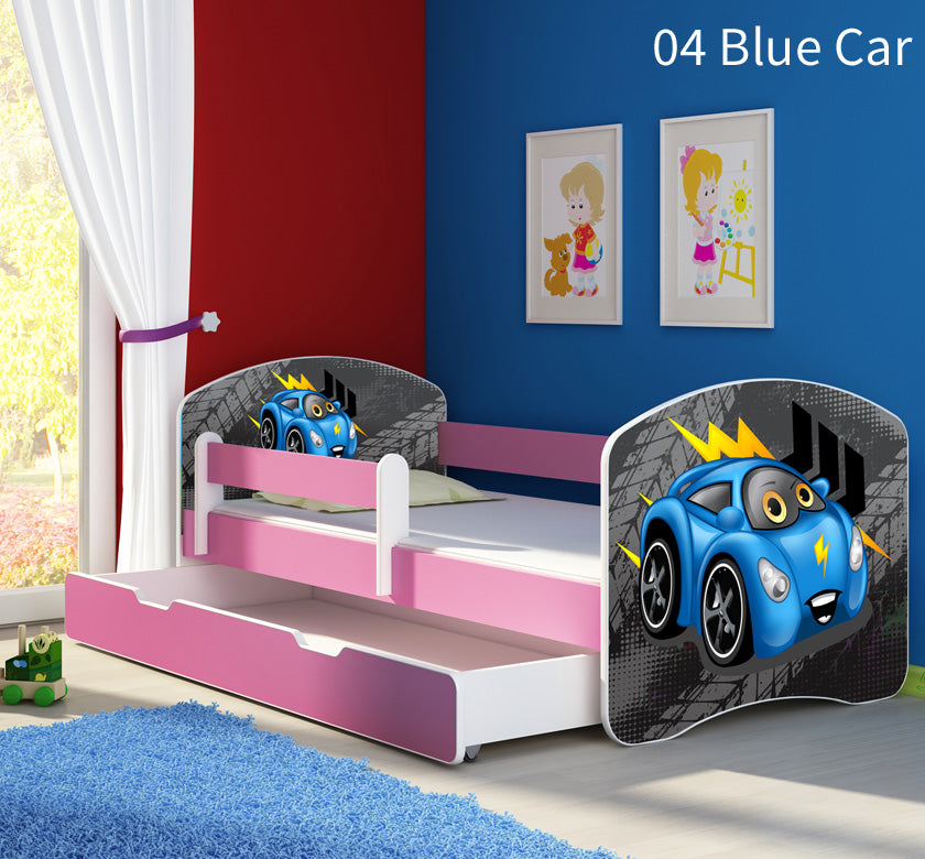 Dječji krevet ACMA s motivom, bočna roza + ladica 160x80 cm 04 Blue Car