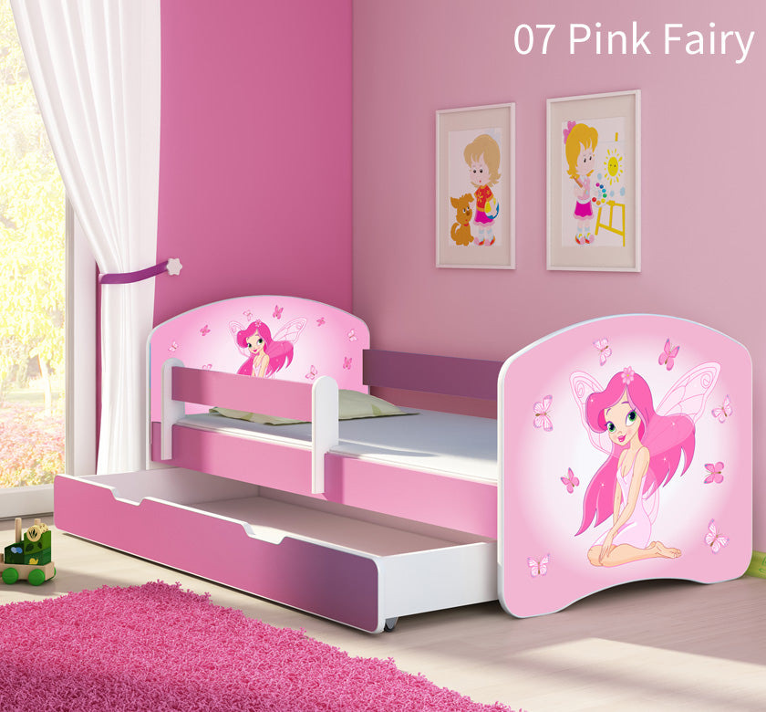 Dječji krevet ACMA s motivom, bočna roza + ladica 180x80 cm 07 Pink Fairy
