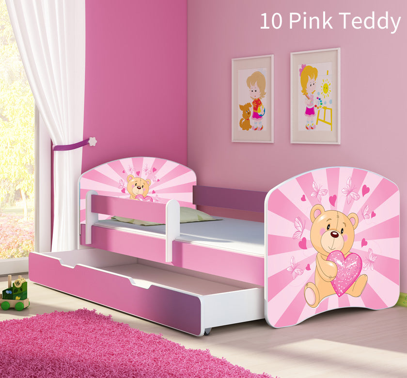 Dječji krevet ACMA s motivom, bočna roza + ladica 180x80 cm 10 Pink Teddy Bear